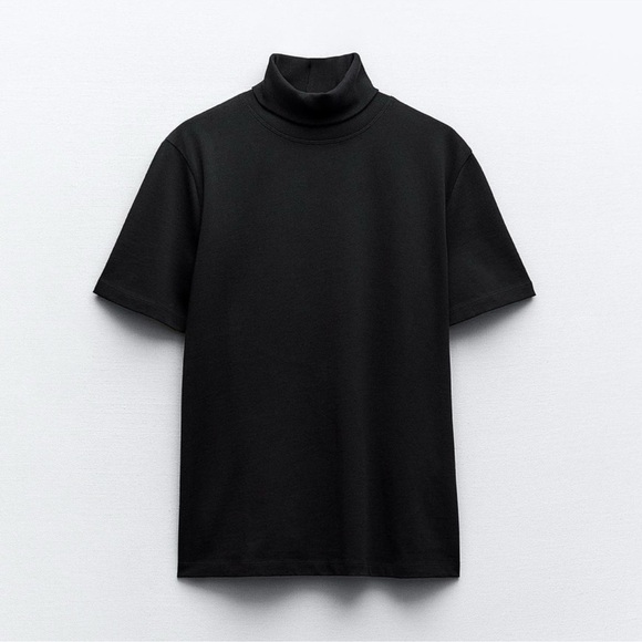 ZARA HEAVY COTTON TURTLENECK BLACK TOP - Picture 1 of 2